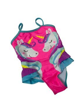 Wonder Nation Toddler Girls Swimsuit Blue Pink Unicorn Ruffled One-Piece 2T
